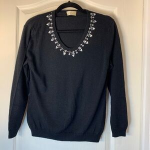 Marcona Black Silk Cashmere Embellished Knit‎ Sweater EU 14 Rhinestone Detail